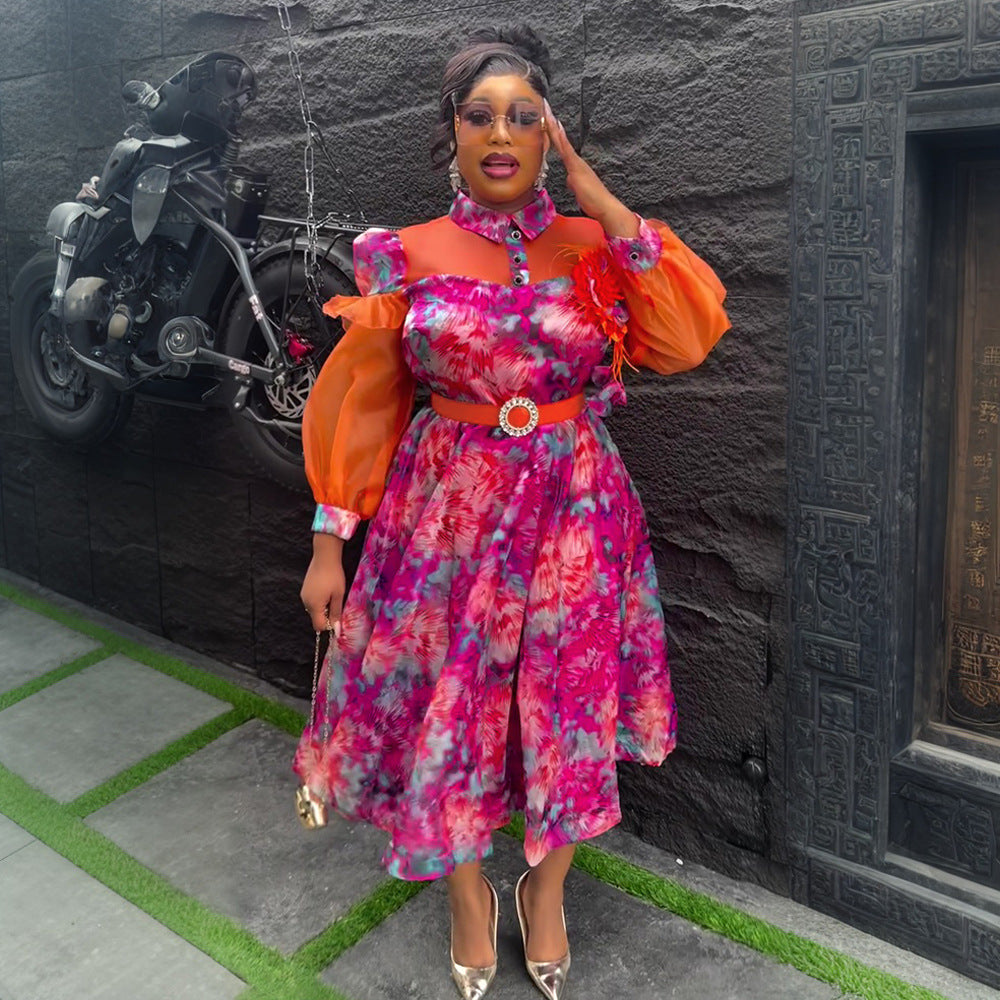 Plus Size Women Spring and Summer Tie-Dye Print Dress 5