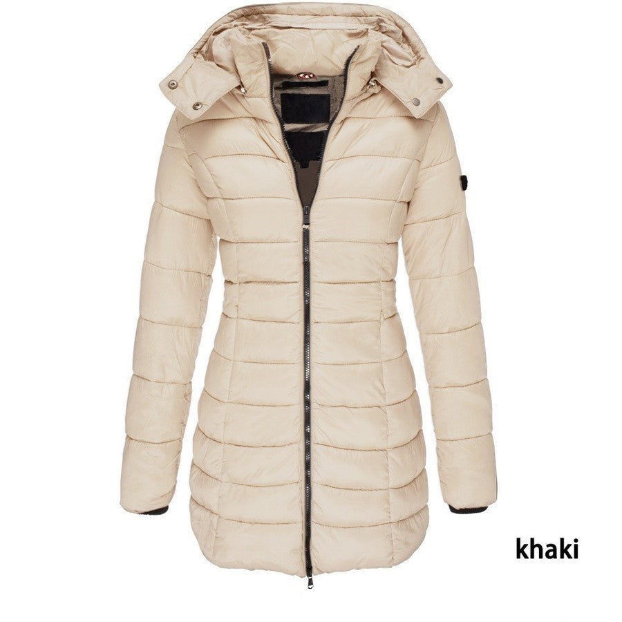Slim Hooded Zipper Cotton Padded Down Jacket For Women 5