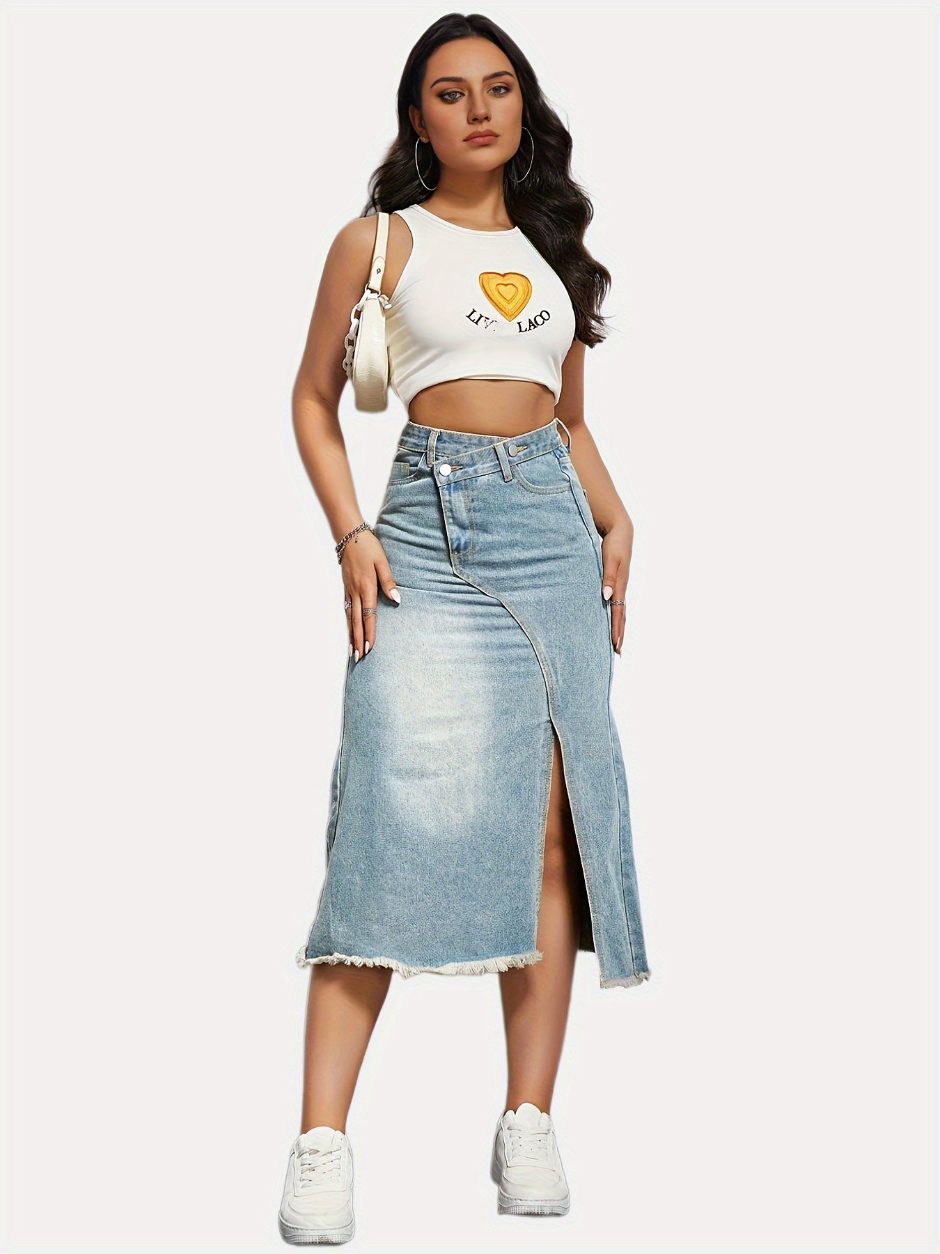 Autumn Women's Fashion Slit Patchwork Retro Denim Skirt