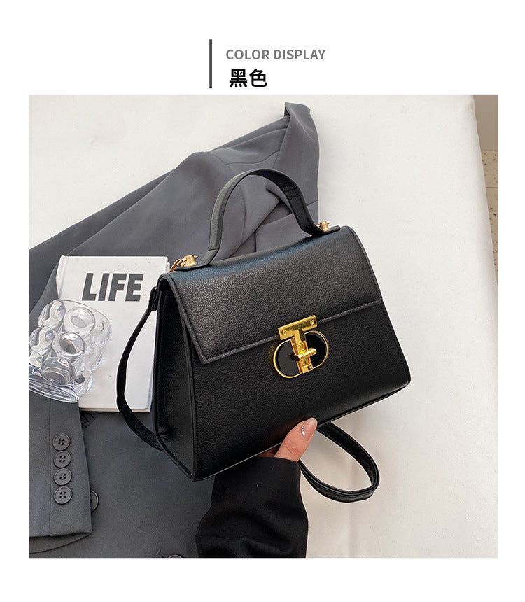 women's lock shoulder Messenger bag solid color small bag