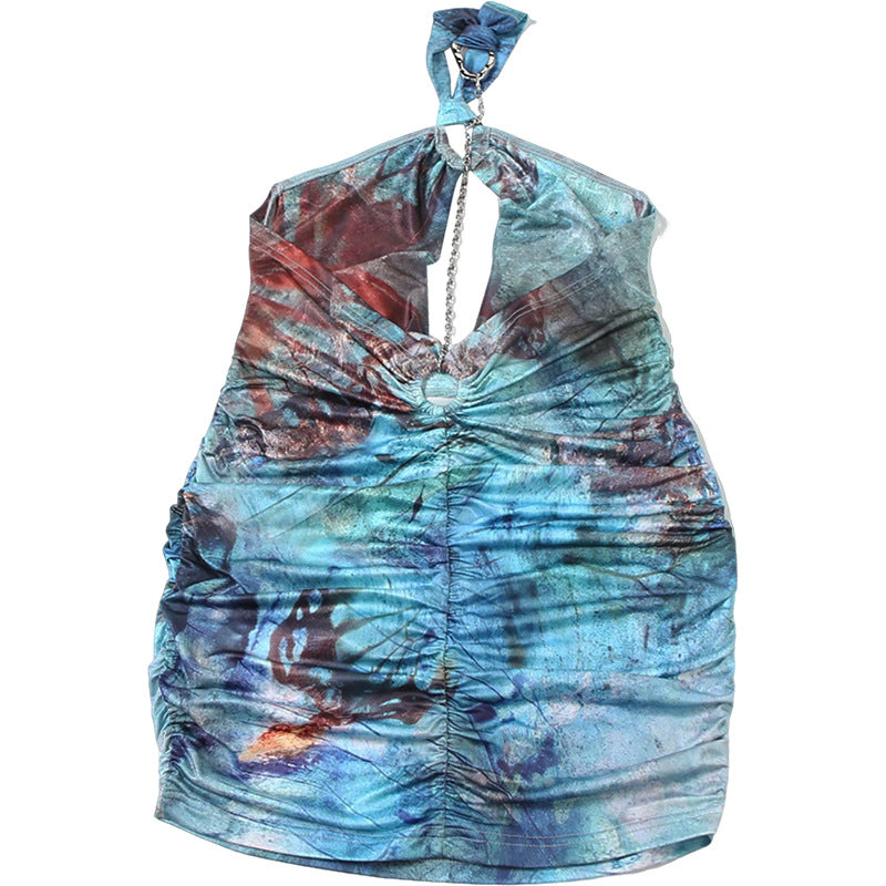 Women Spring Style Contrast Chain Sexy Cutout Halter Neck Bodycon Dress 7