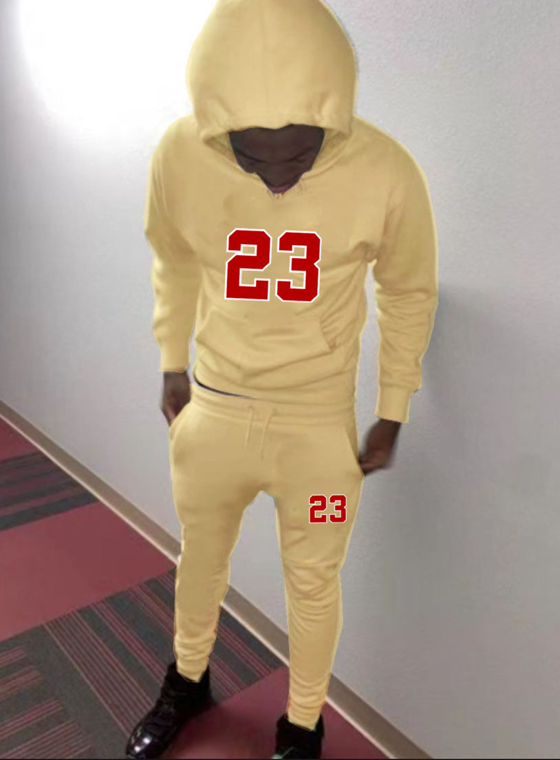 Spring And Winter Print Loose Men's Hoodies Pants Set 14