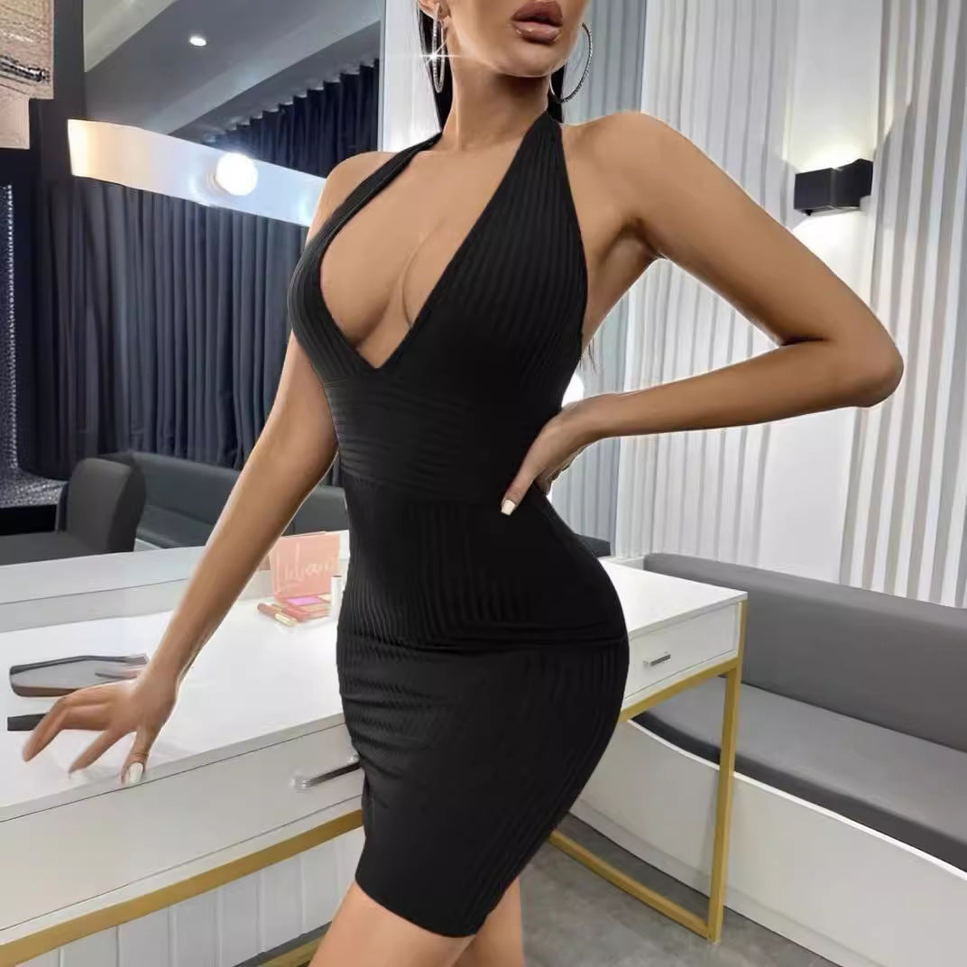 Women Summer V Neck Sleeveless Solid Dress 3