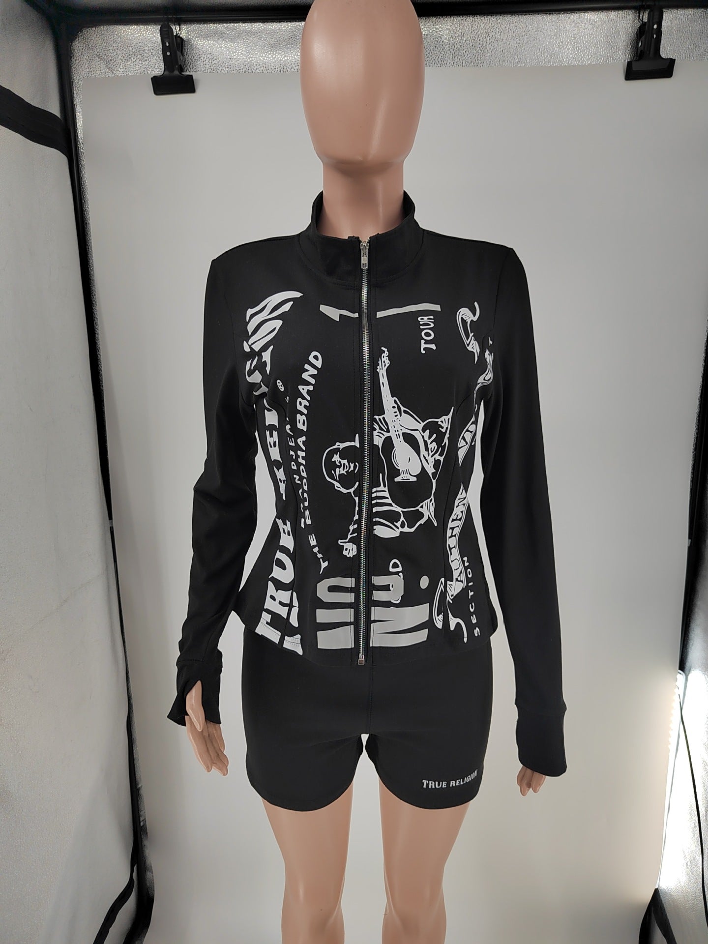 Women's Fashion Printed Long Sleeve Two Piece Shorts Set 12