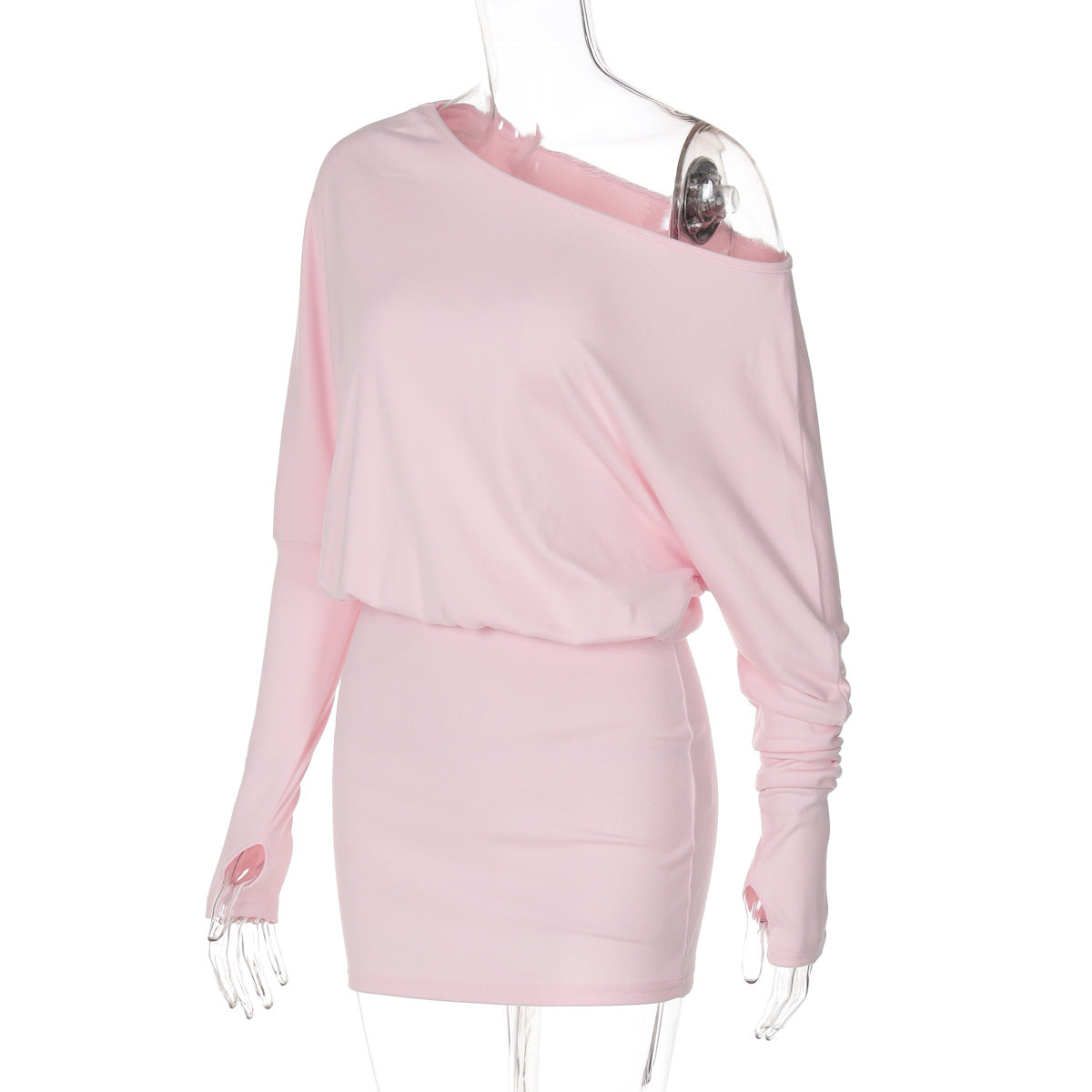 Women's autumn Slash Shoulder long sleeve Slim Waist casual short dress 8