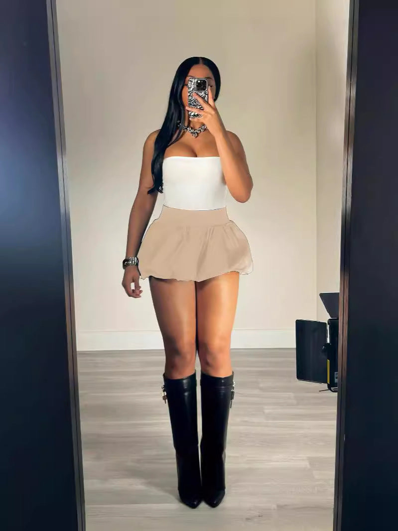 Women Solid Stretch Pleated Skirt Bubble Skirt 17