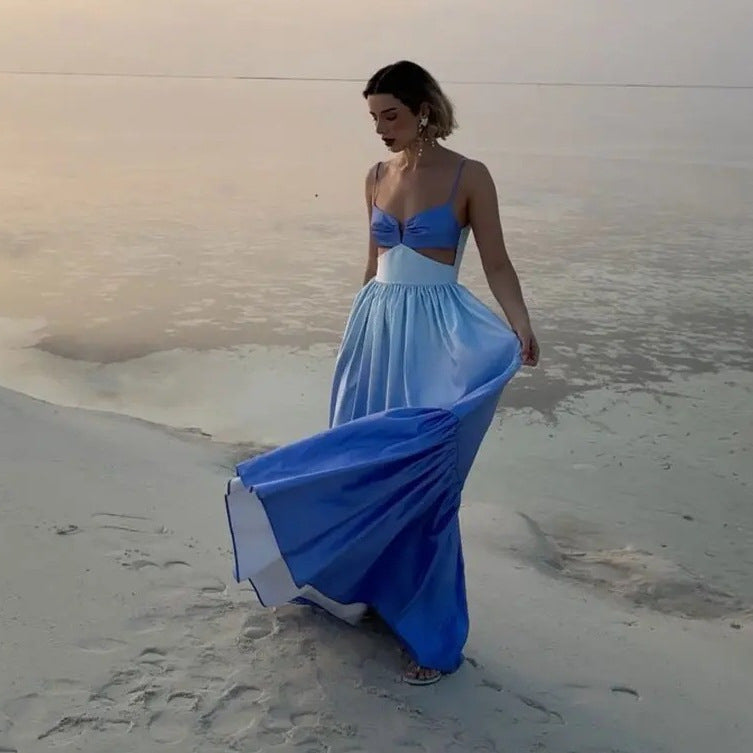 Women Gradient Color Suspender Cut Out Maxi Dress 4