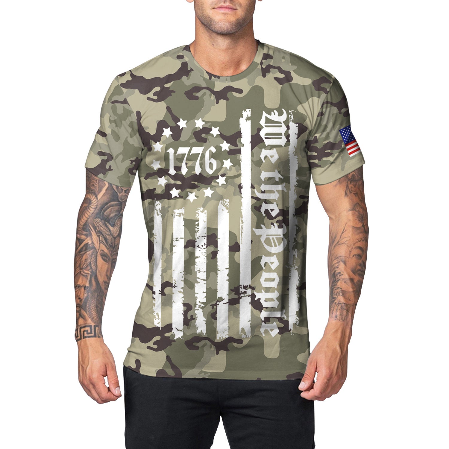 Men's American Flag Print T-Shirt Round Neck Short Sleeve Top 6