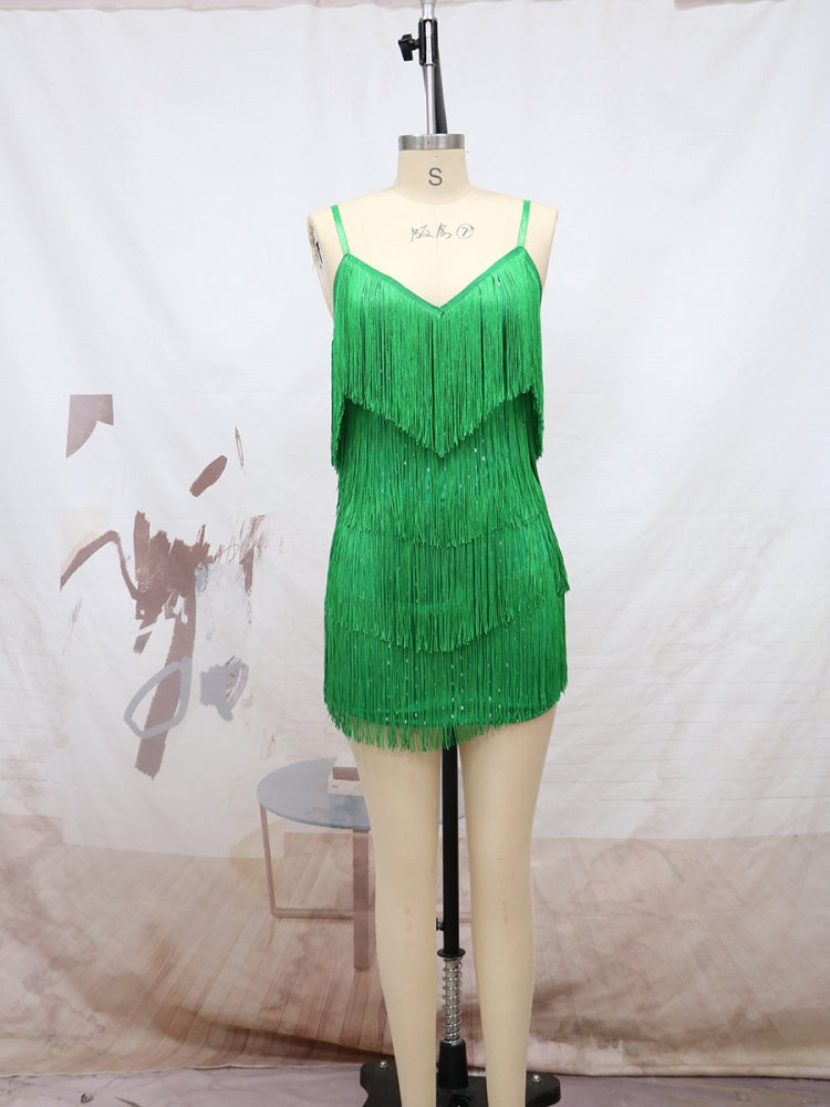 Women Sexy Sling Mini Fringe Dress 8