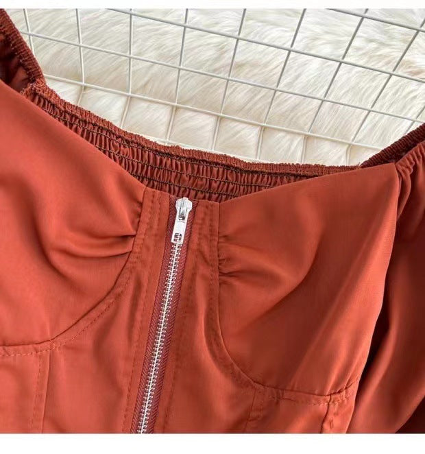 Women Zipper Puff Long Sleeve Shirt 15