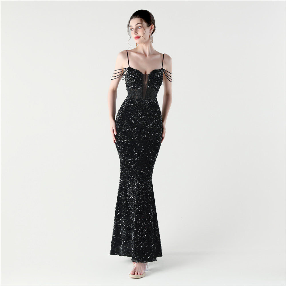 Women Fishbone Beaded Beaded Applique Dinner Evening Dress 7