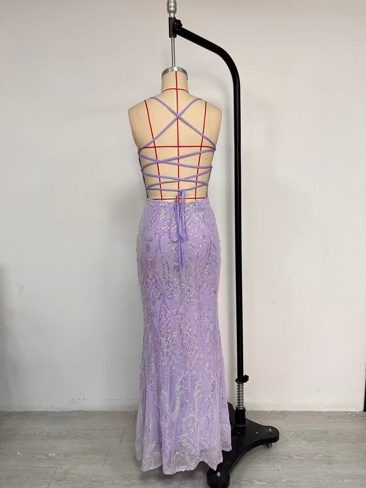 Women Party Sequined V-Neck Sexy Evening Dress 14