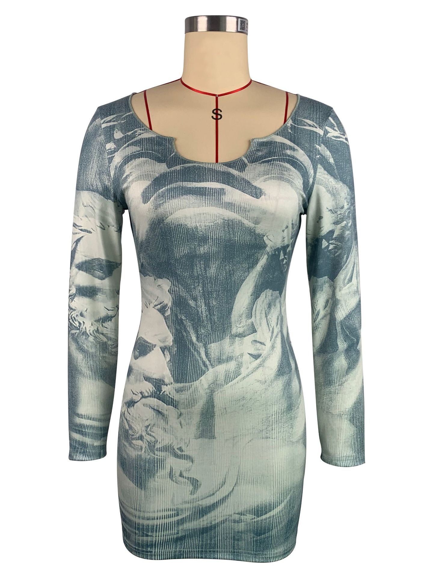 Women's Fashion Print Slim Fit Slim Waist Long Sleeve Tight Bodycon Dress 7