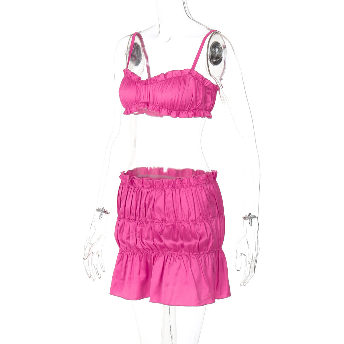 Women Summer Sexy Strapless Top and Pleated Skirt Two-Piece Set 9