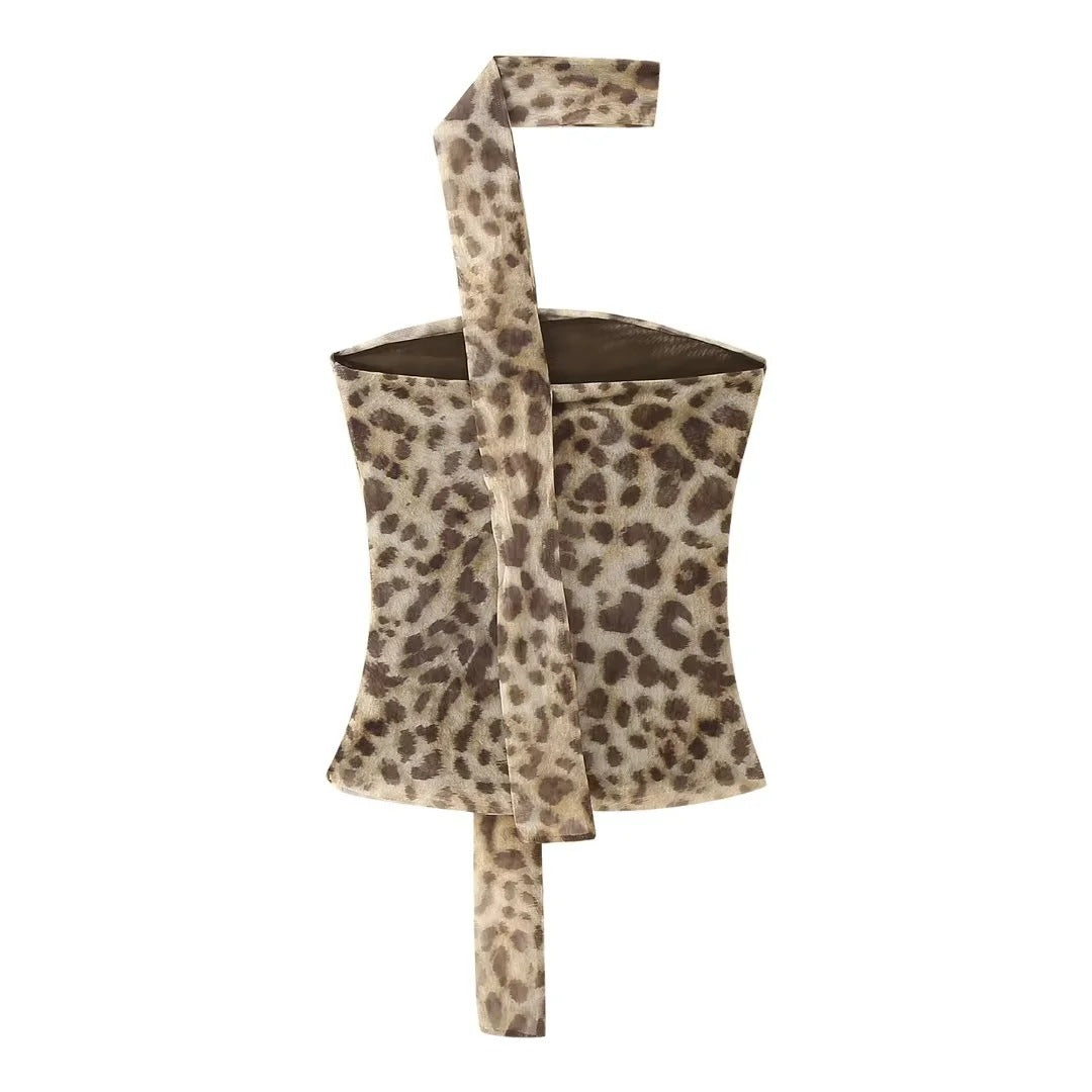 Women spring leopard print Strapless Top and Skirt two-piece set 8