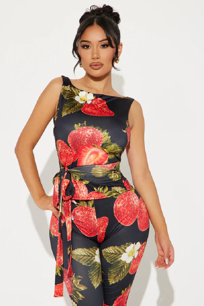 Women's Strawberry Print Two-Piece Pants Set 6