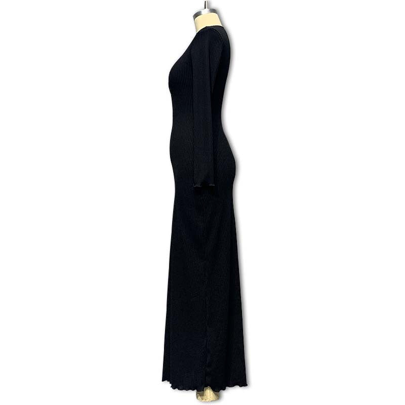 Autumn And Winter Slim Waist High Collar Slim Fit Knitting Long Dress For Women 13