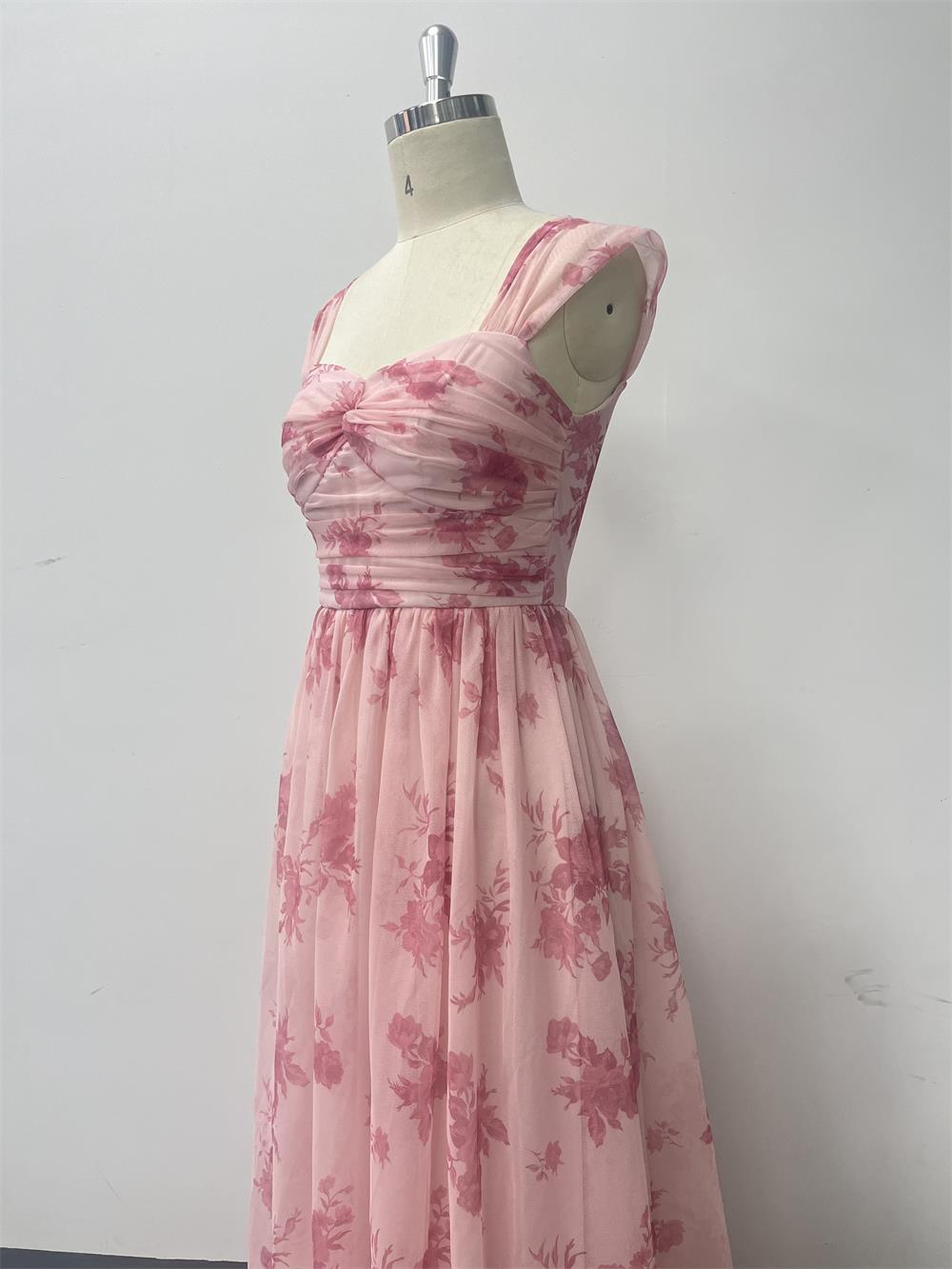 pleated strap floral formal party evening dress 10