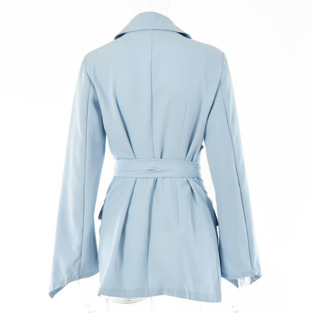 WomenCasual Solid Long Sleeve Lace-Up Belted Blazer 20