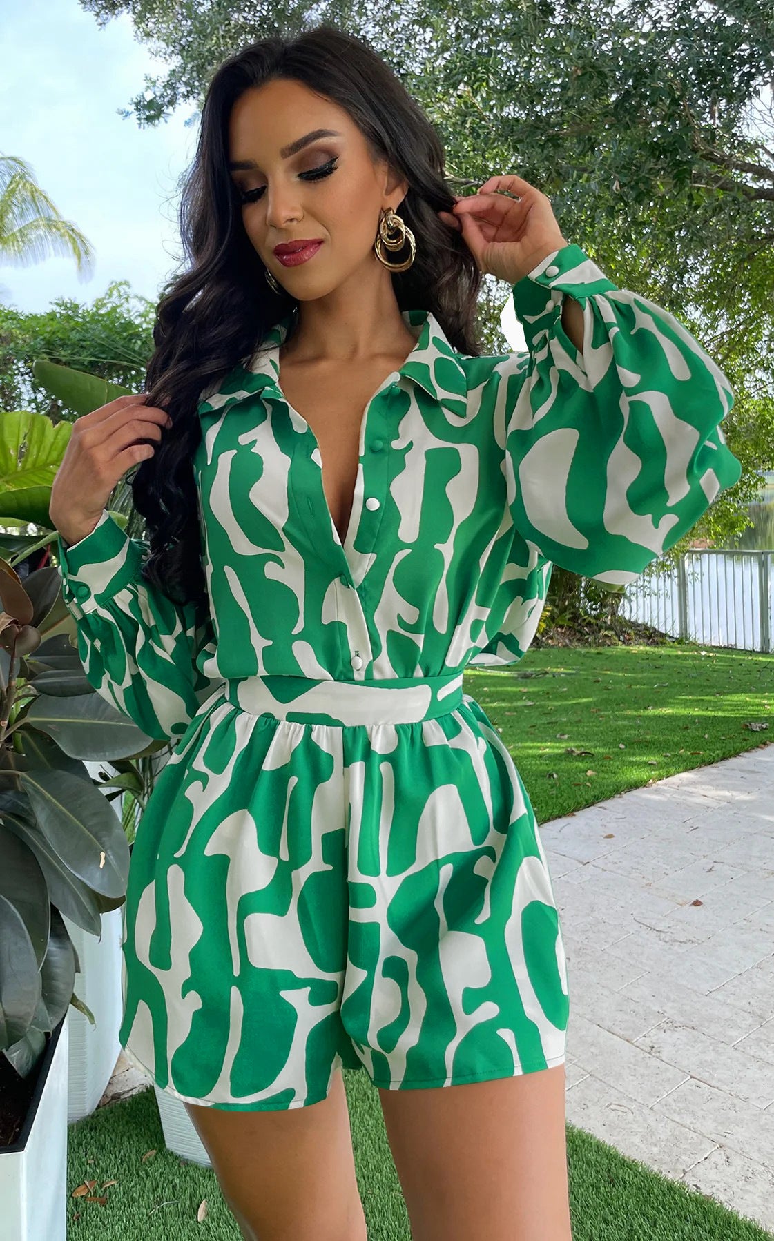 Loose Printed Long Shirt Casual Women's Shorts Set Summer Two-Piece Set 5