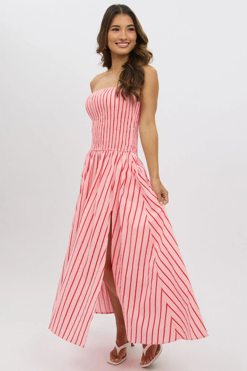 Striped Printed Strapless Sexy Women's Long Dress 7