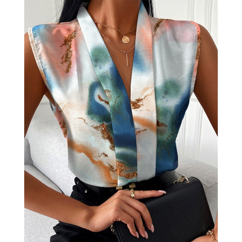 Fashion Casual Sleeveless V-Neck Printed Shirt For Women 10