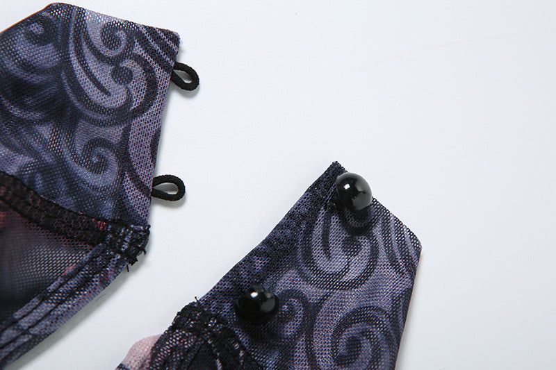 Women Summer Street Trend Mesh See-Through Print Backless Jumpsuit 27