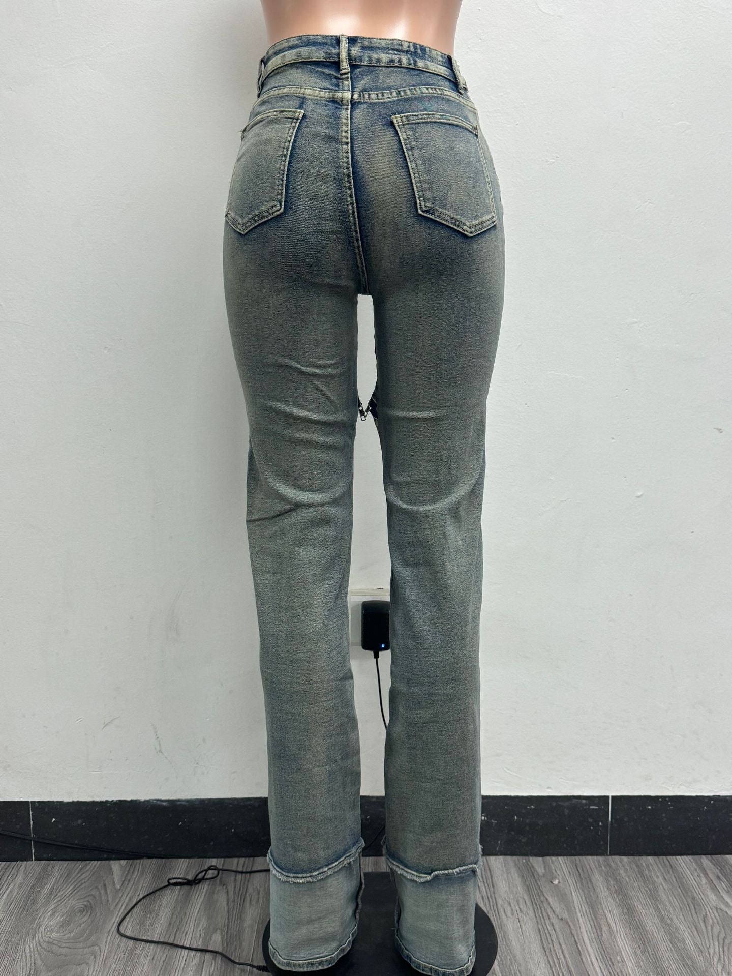 Women Spring Sexy Stretch Washed Zipper Denim Pants 8
