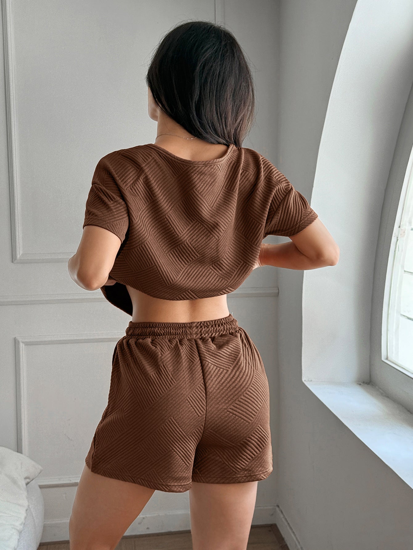 Y2K Sport Style Solid Color Short Sleeve Top & Drawstring Shorts Set 7