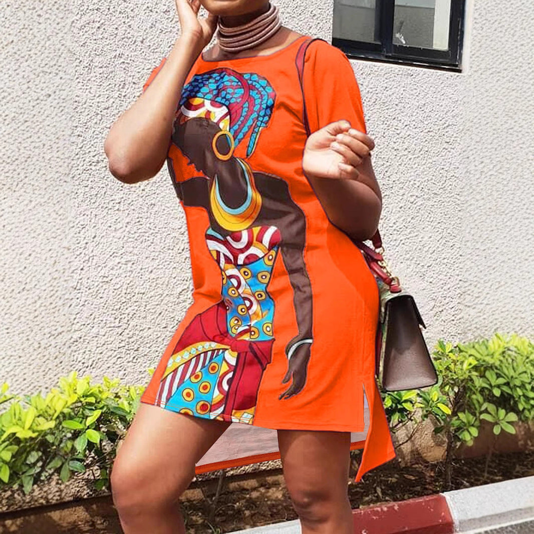 Women Printed Round Neck Casual Dress 4