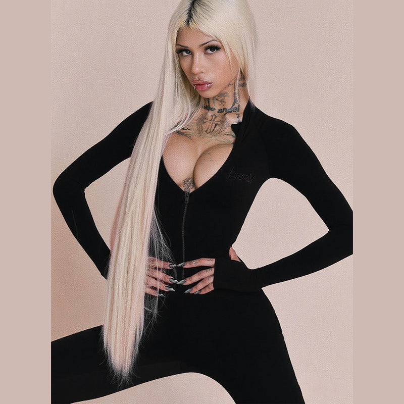 Women Autumn Zippered Long-Sleeved Jumpsuit 5