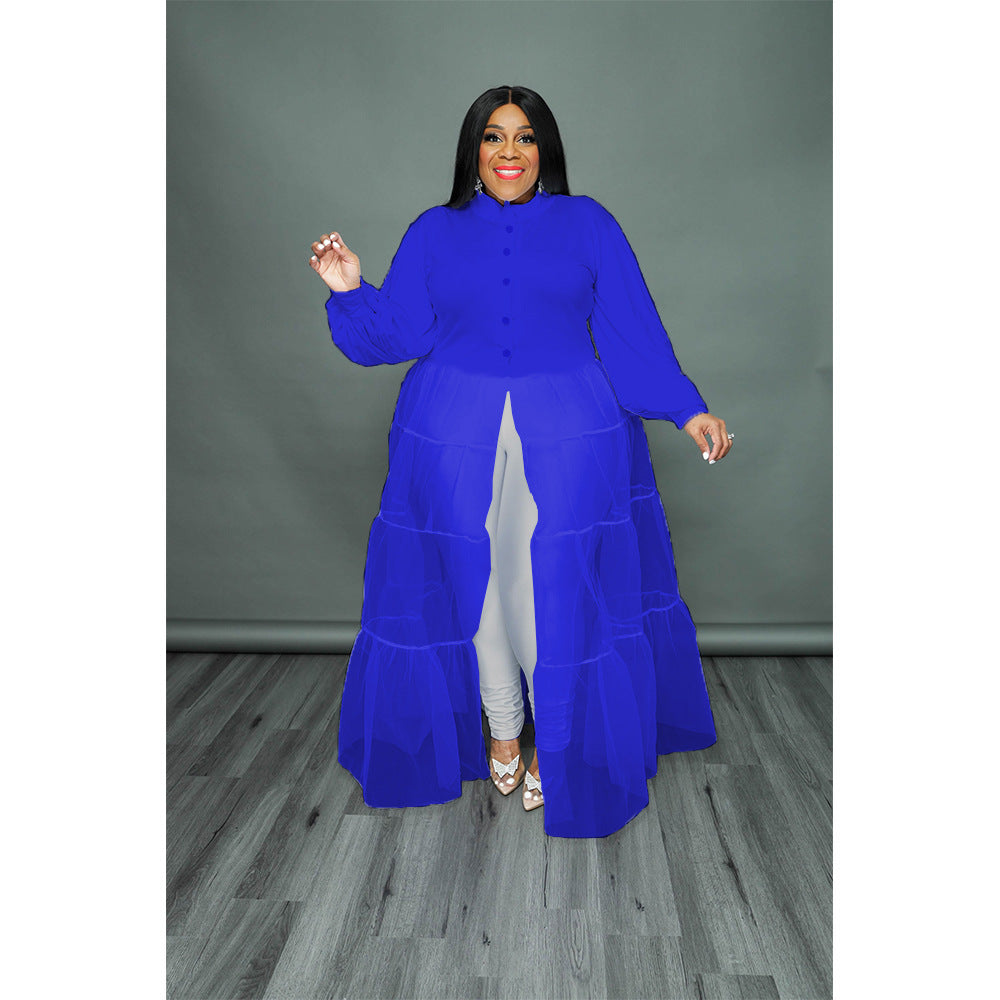 Black Mesh Patchwork Dress Features Plus Size Women's Top 15