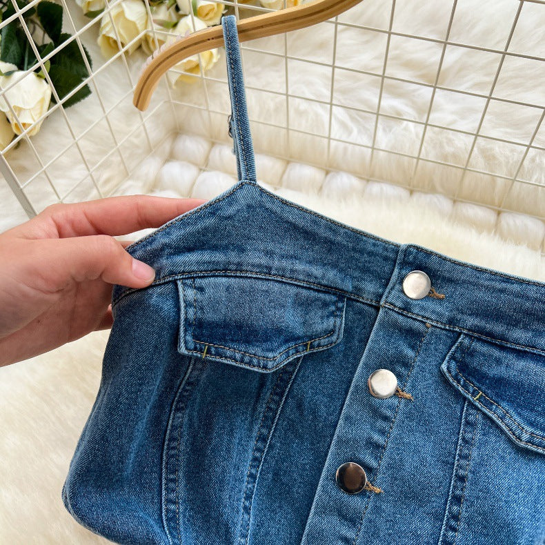 Women's Summer Slit Strap Dnim Dress 12