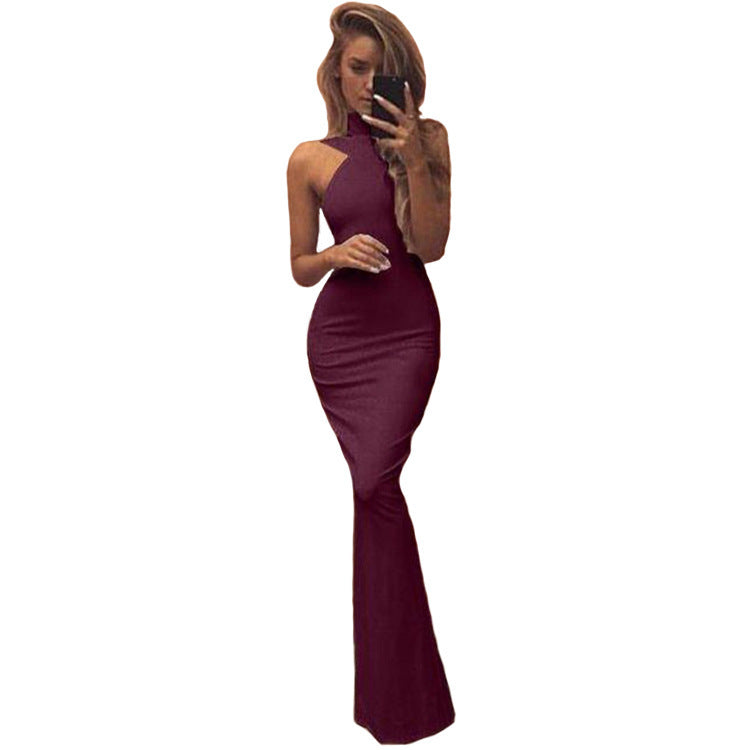 Women 's Halter Neck Back Slit Slim Long Dress 12