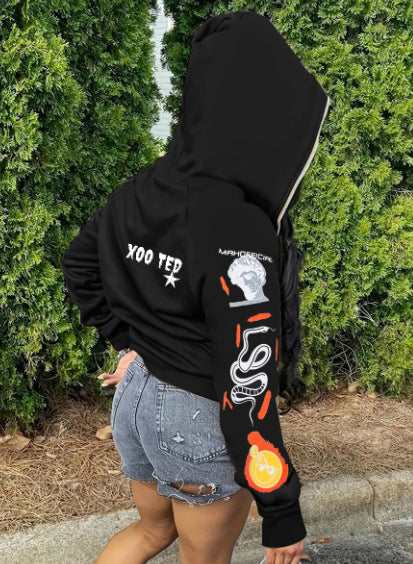 Plus Size Women Casual Zipper Letter Print Pocket Hoodies 3