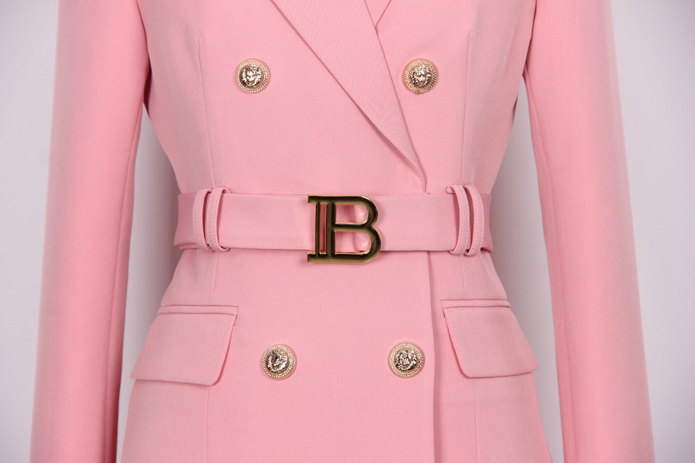 Spring Autumn Fashion Solid Color Slim Belt Long Sleeve Slim Chic Career Suit Dress 19