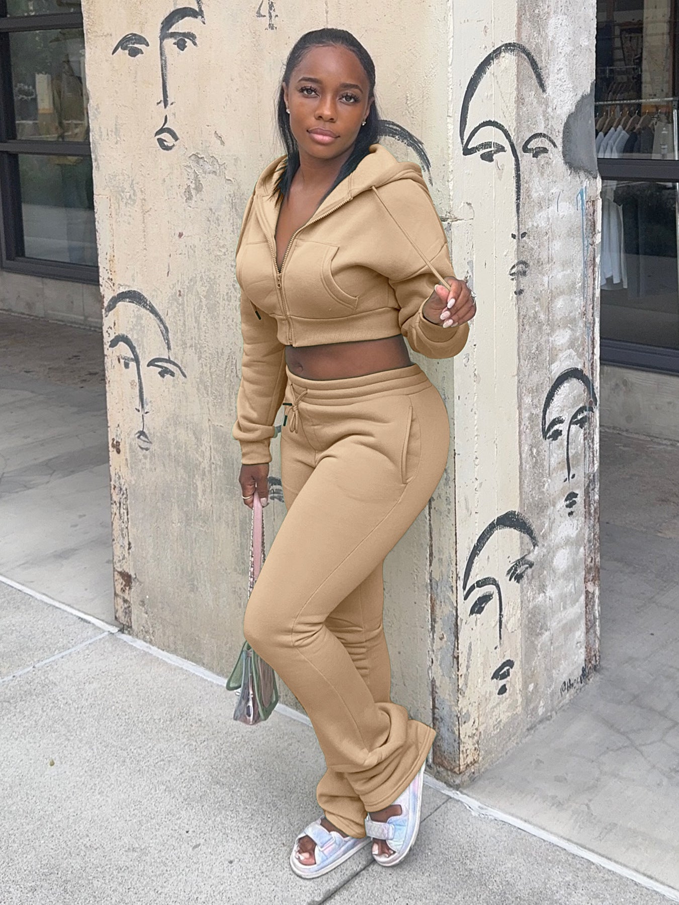 Women Hoodies and Bell Bottom Pants Two-Piece Set 10