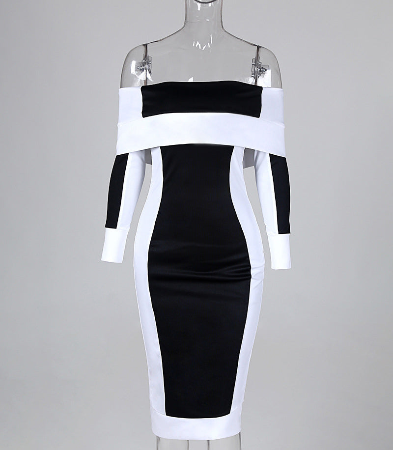 Women Off Shoulder Contrast Color Dress 6