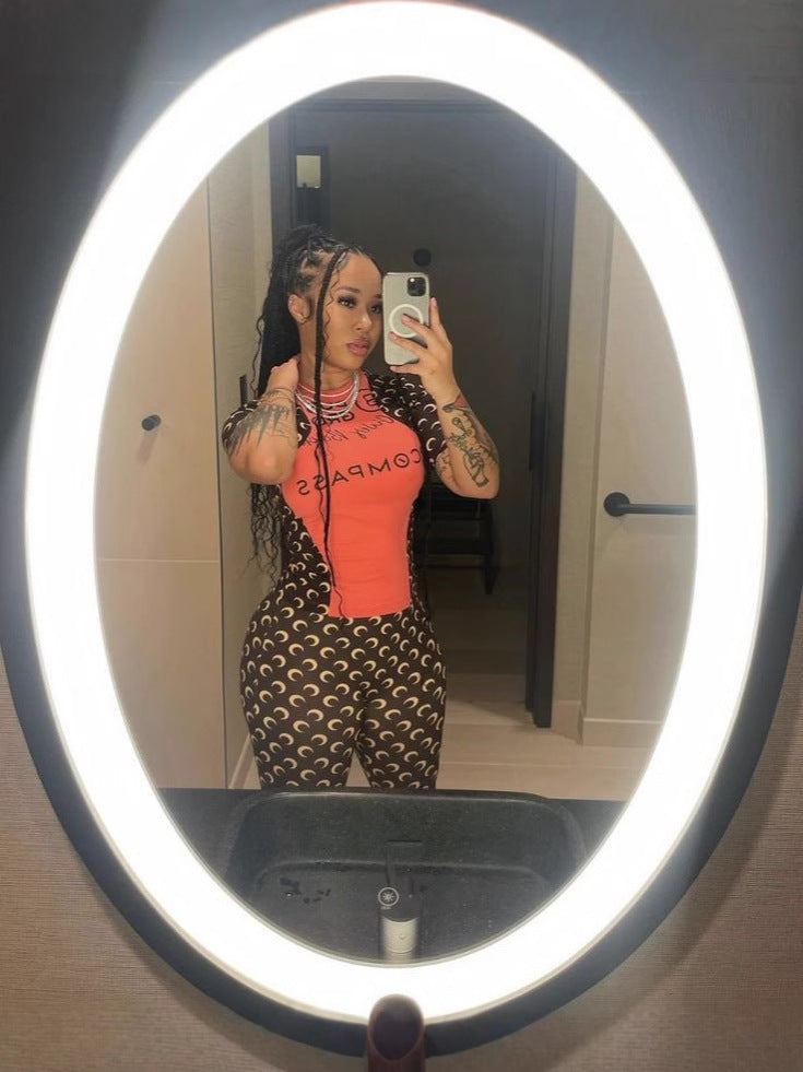 Trendy Moon Print Stretchy Slim-Fit Basic Top & Pants Set 7