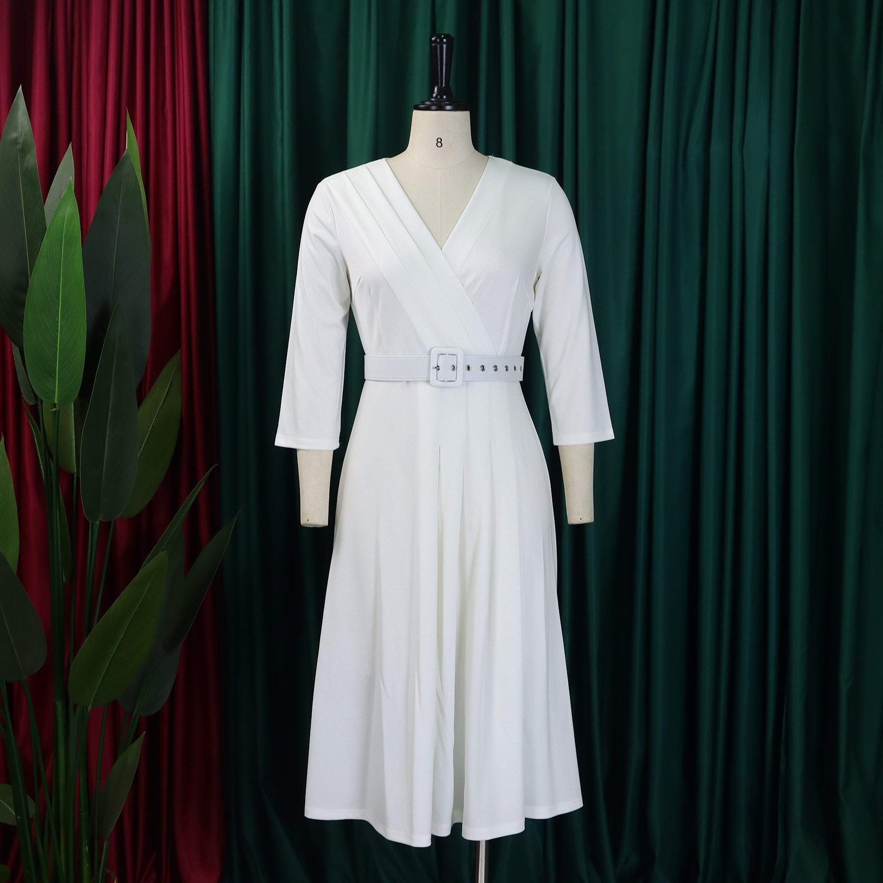 Women v-neck pleated elastic elegant African dress 24