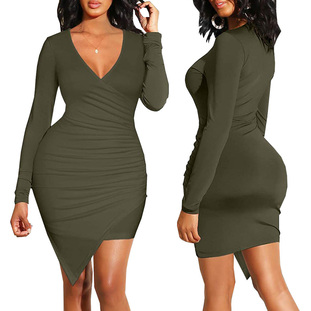 Women Sexy Solid V Neck Dress 7