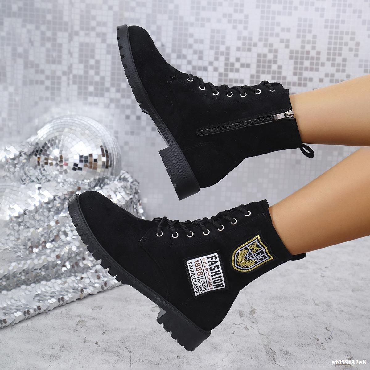 Winter Thick Sole Lace-Up Low Heel Decorated Martin Boots Women's Shoes 3