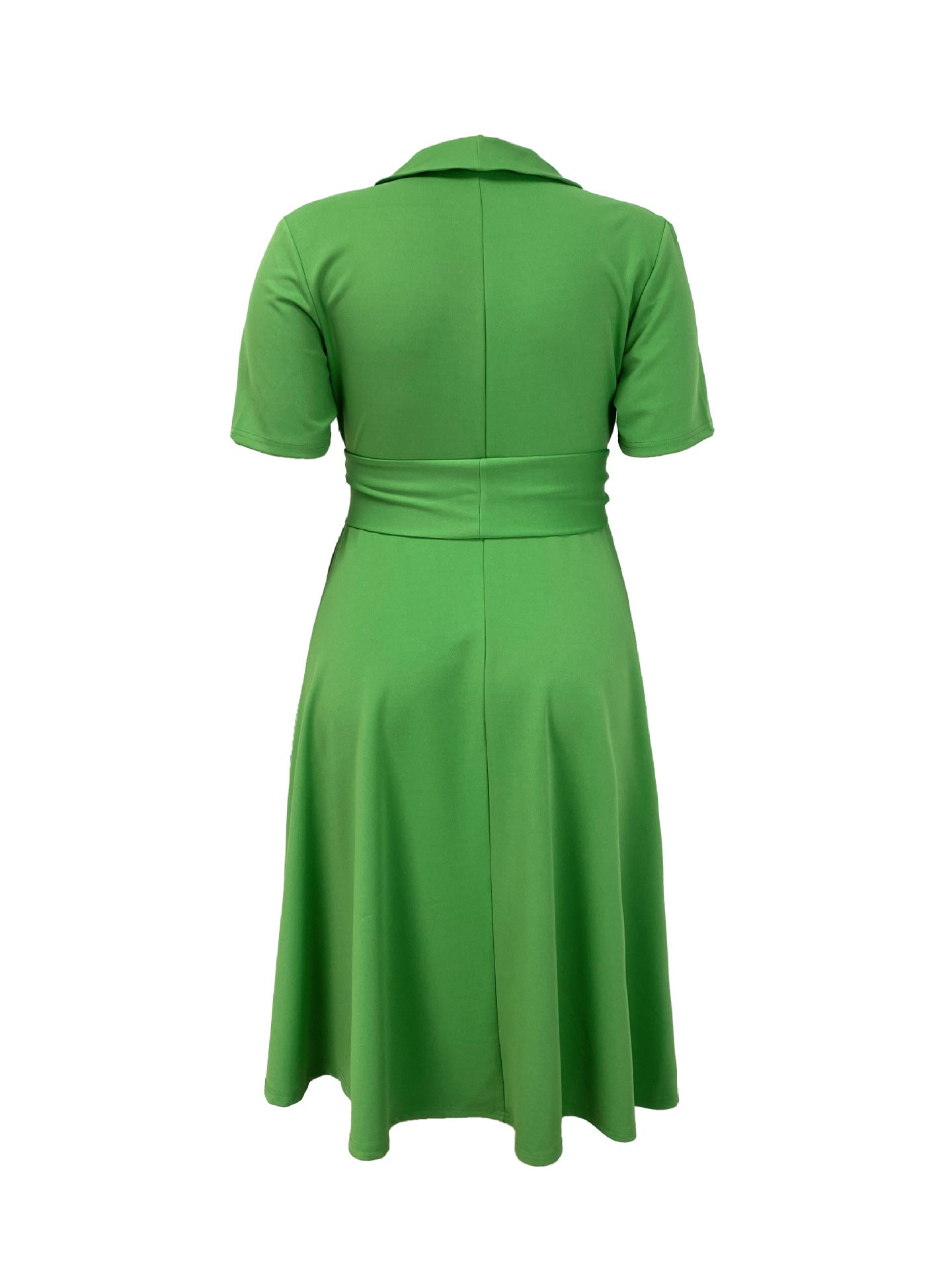 Plus Size Women Cross Turndown Collar Short Sleeve Solid Dress 5