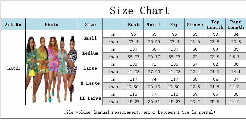 Summer Print Long Sleeve Shirt Shorts Casual Two-Piece Set 7