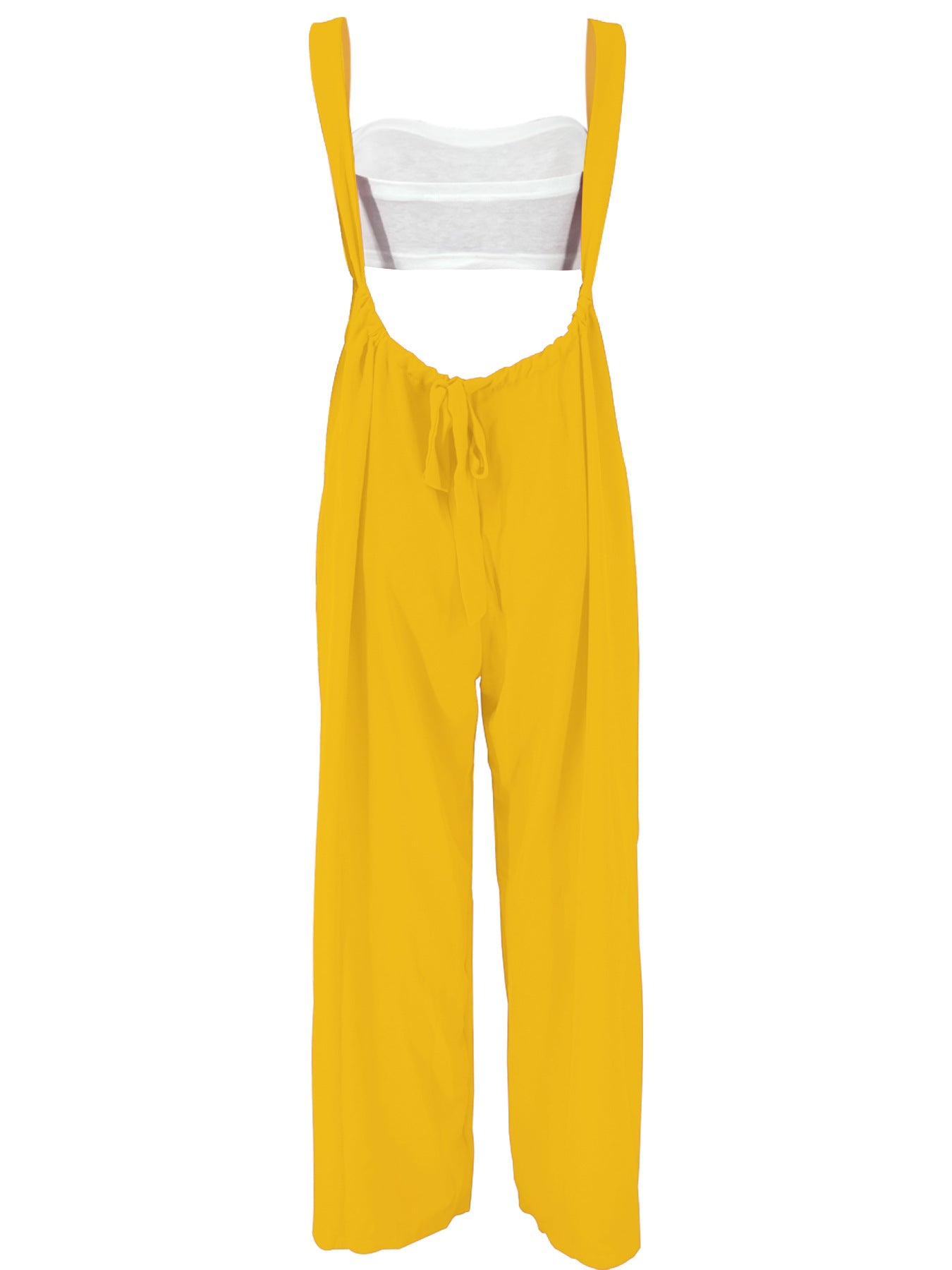 Drawstring Suspenders Wide Leg Trousers Strapless Crop Top Two-Piece Set 38