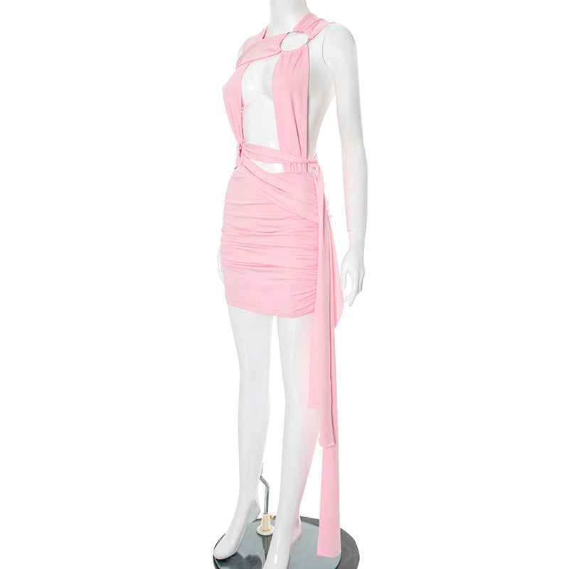 Women Sexy Hollow Cross Lace-Up Ribbon Bodycon Dress 15