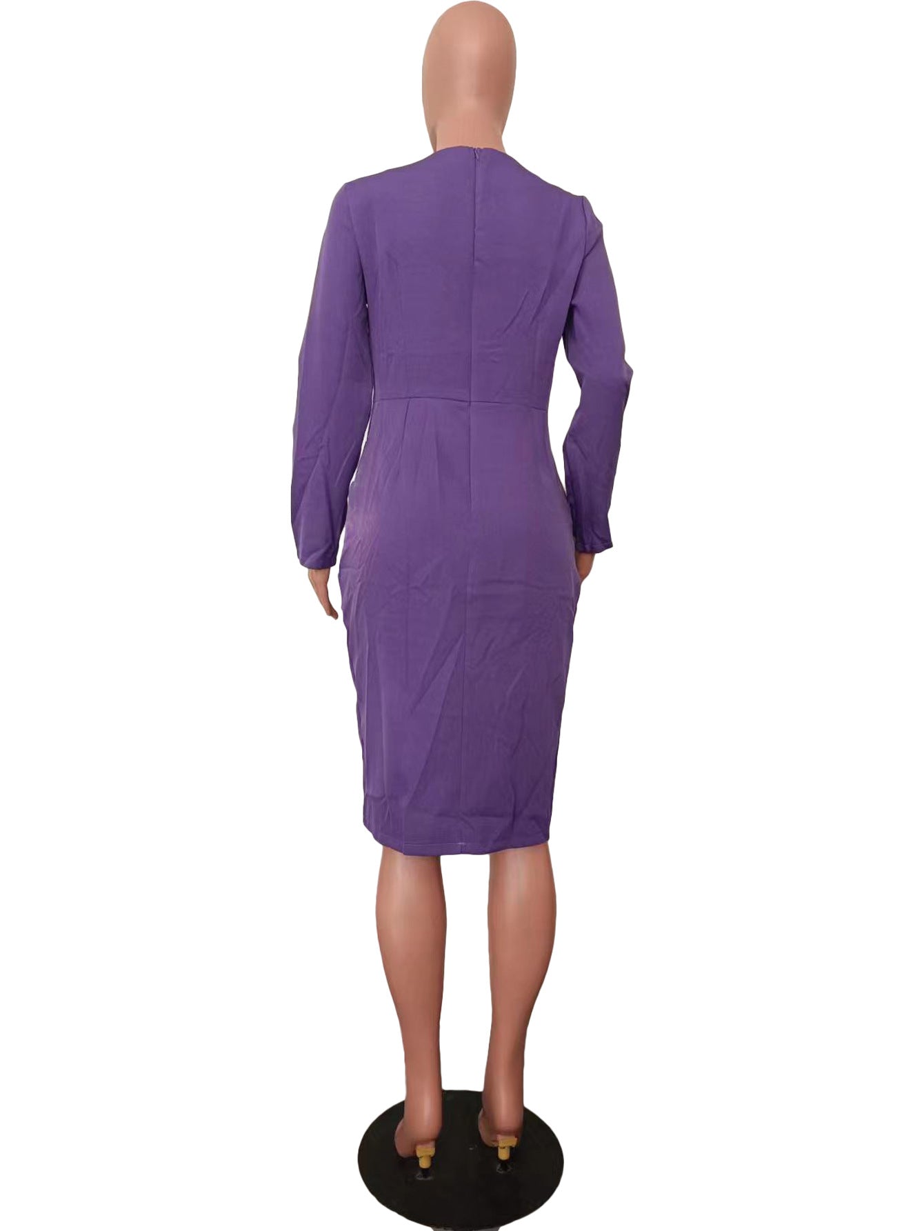 Women Solid Long Sleeve Patchwork Dress 23