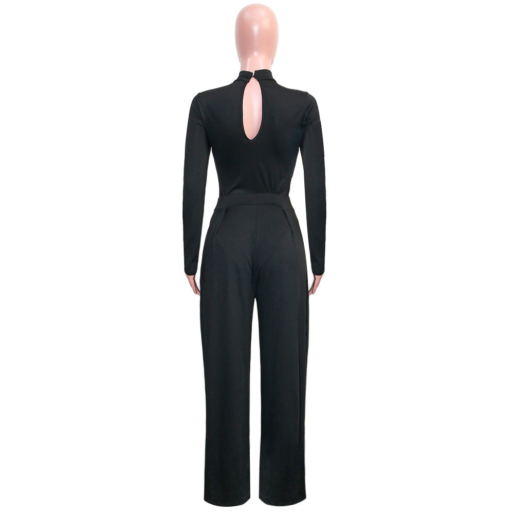 Women'S Fashion Solid Color Long Sleeve Top Wide Leg Pants Two Piece Set 13