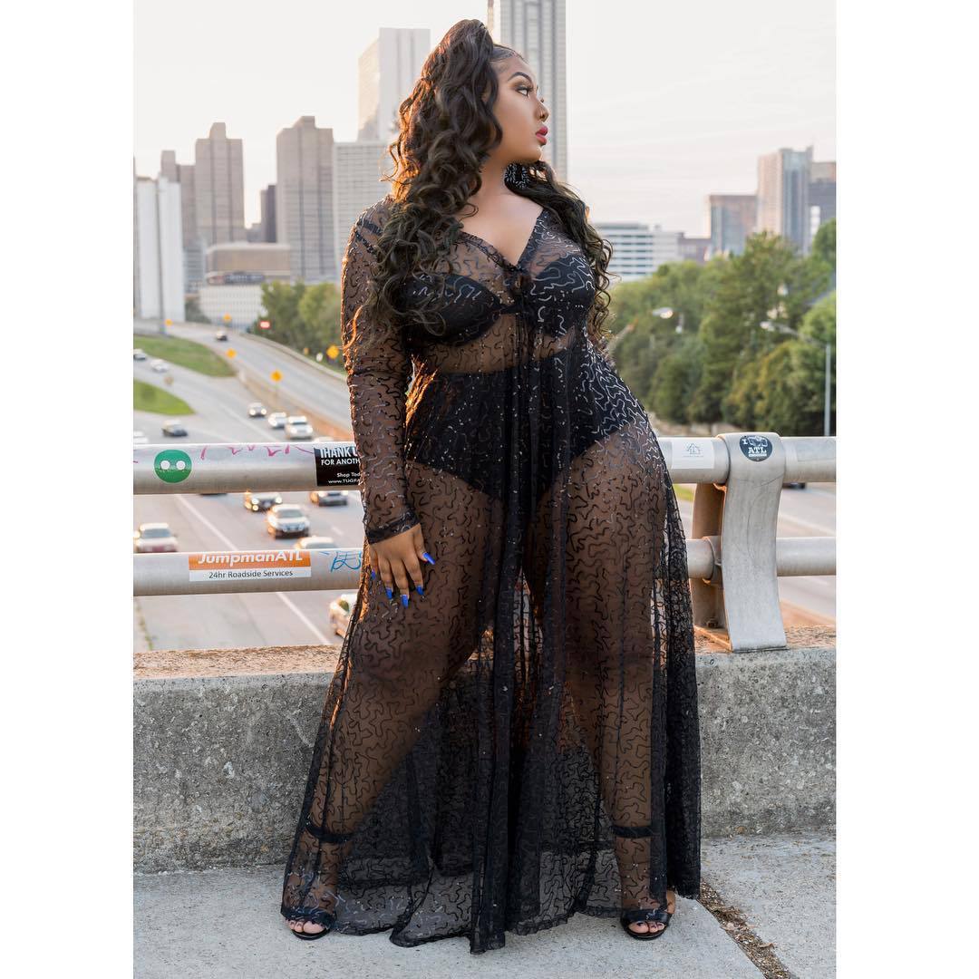 Summer Fashion Plus Size Women's See-Through Sexy Mesh Sequin Maxi Dress 4