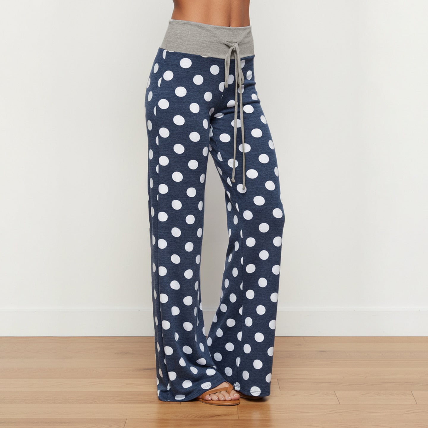 Women American-Style Casual Polka Dot Print Contrast Lace-Up Pants 8